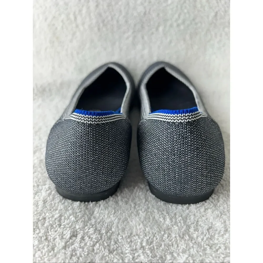 Rothys cloud gray bird’s eye round flat Navy print size 8.5 - Picture 4 of 5